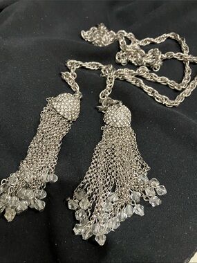 Silver Crystal Tassel Pendant Necklace - Elegant Women’s Jewelry